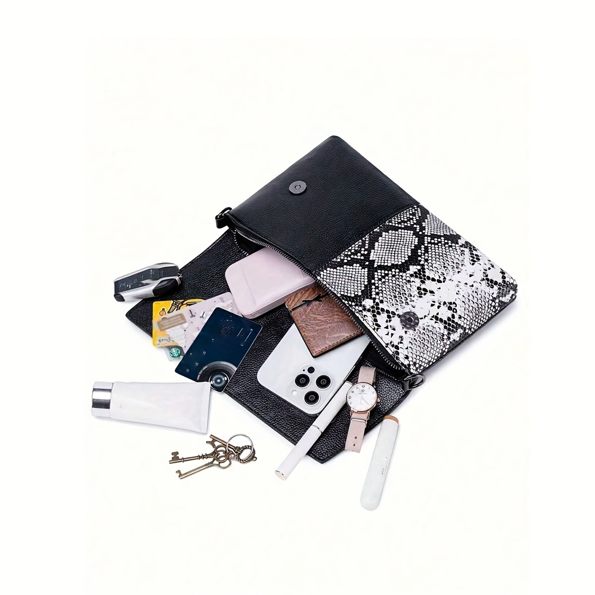 Women's Textured Clutch Bag with Snake Skin Detail – Bold & Elegant