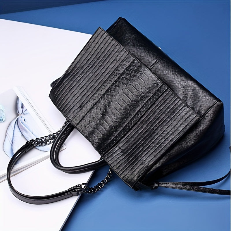 Large Women's Handbag with Chain Detail