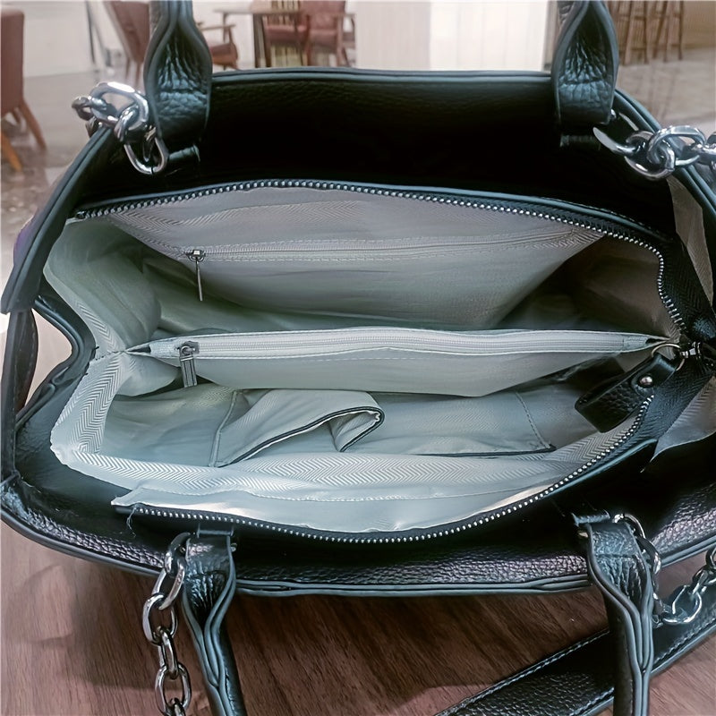 Large Women's Handbag with Chain Detail