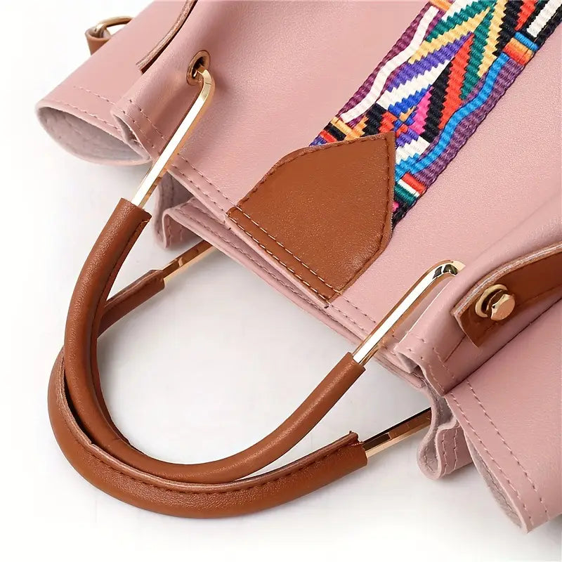 4-in-1 Handbag Set with Patterned Strap