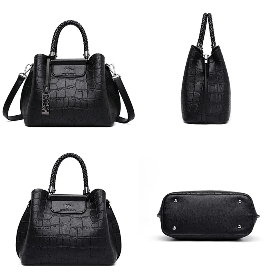 Elegant Croco Texture Women's Handbag with Braided Handle