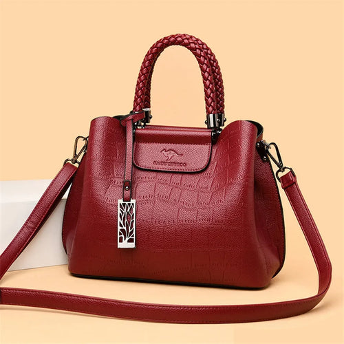 Elegant Croco Texture Women's Handbag with Braided Handle