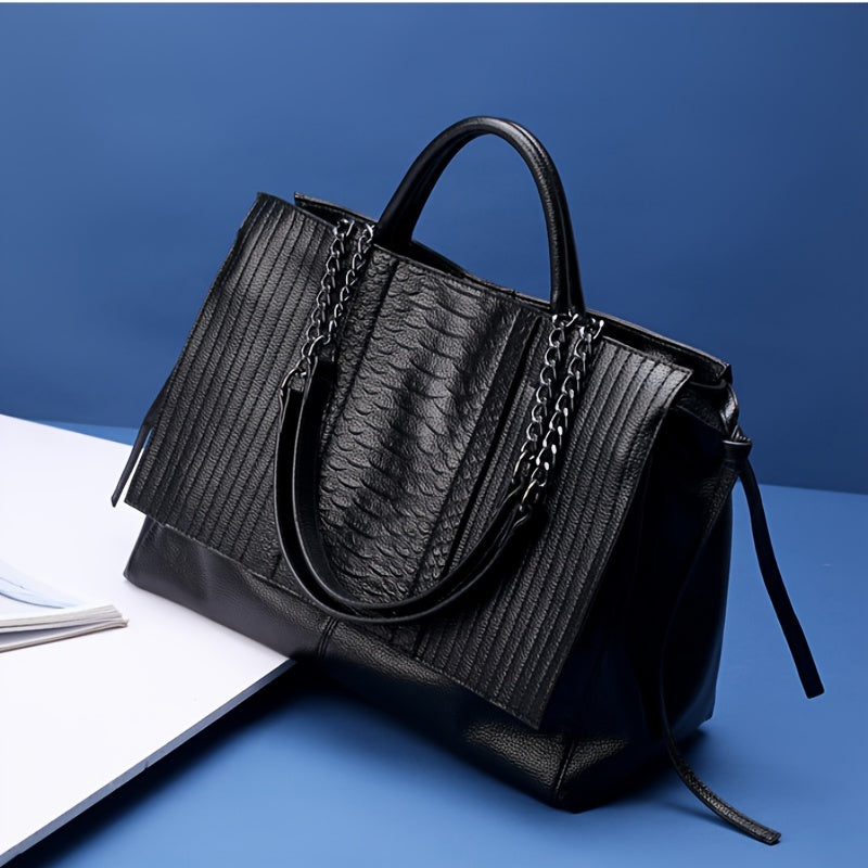 Large Women's Handbag with Chain Detail