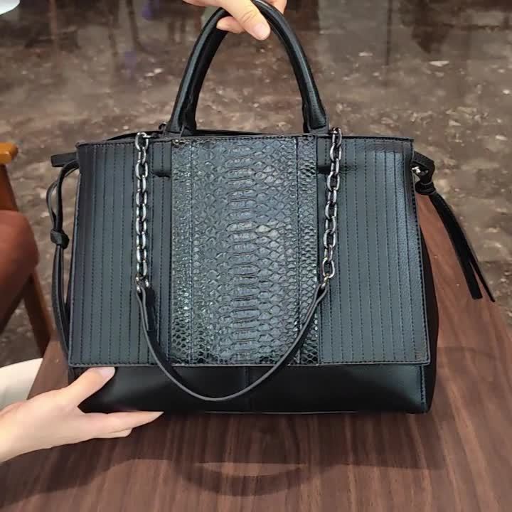 Large Women's Handbag with Chain Detail