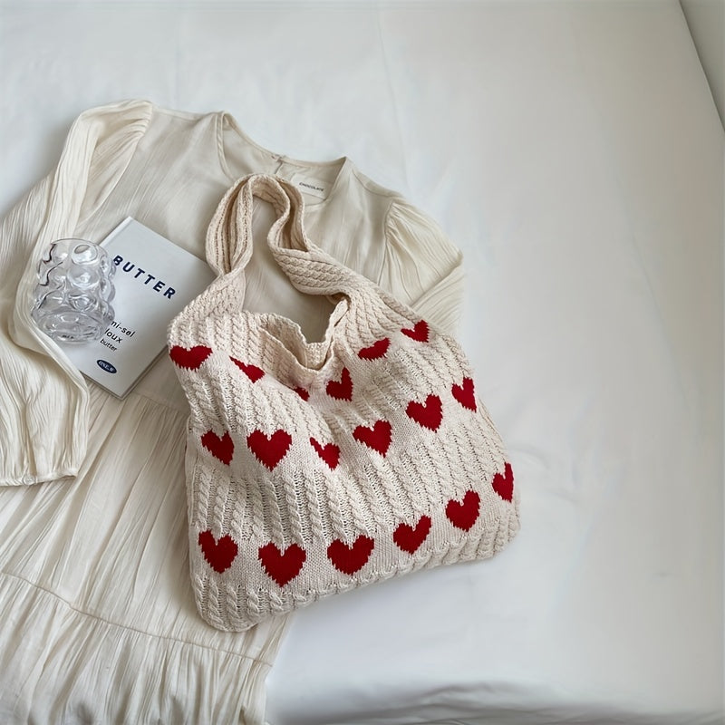 Stricktasche mit Herzmuster