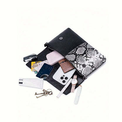 Women's Textured Clutch Bag with Snake Skin Detail – Bold & Elegant