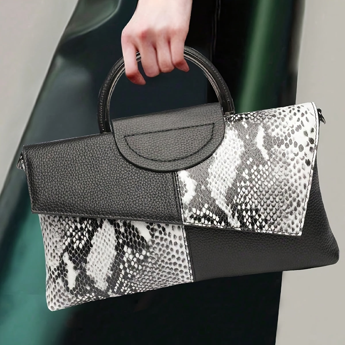 Women's Textured Clutch Bag with Snake Skin Detail – Bold & Elegant