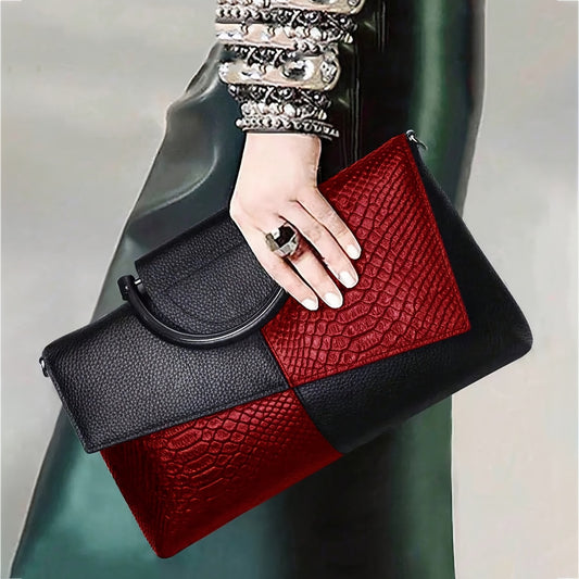 Women's Textured Clutch Bag with Snake Skin Detail – Bold & Elegant