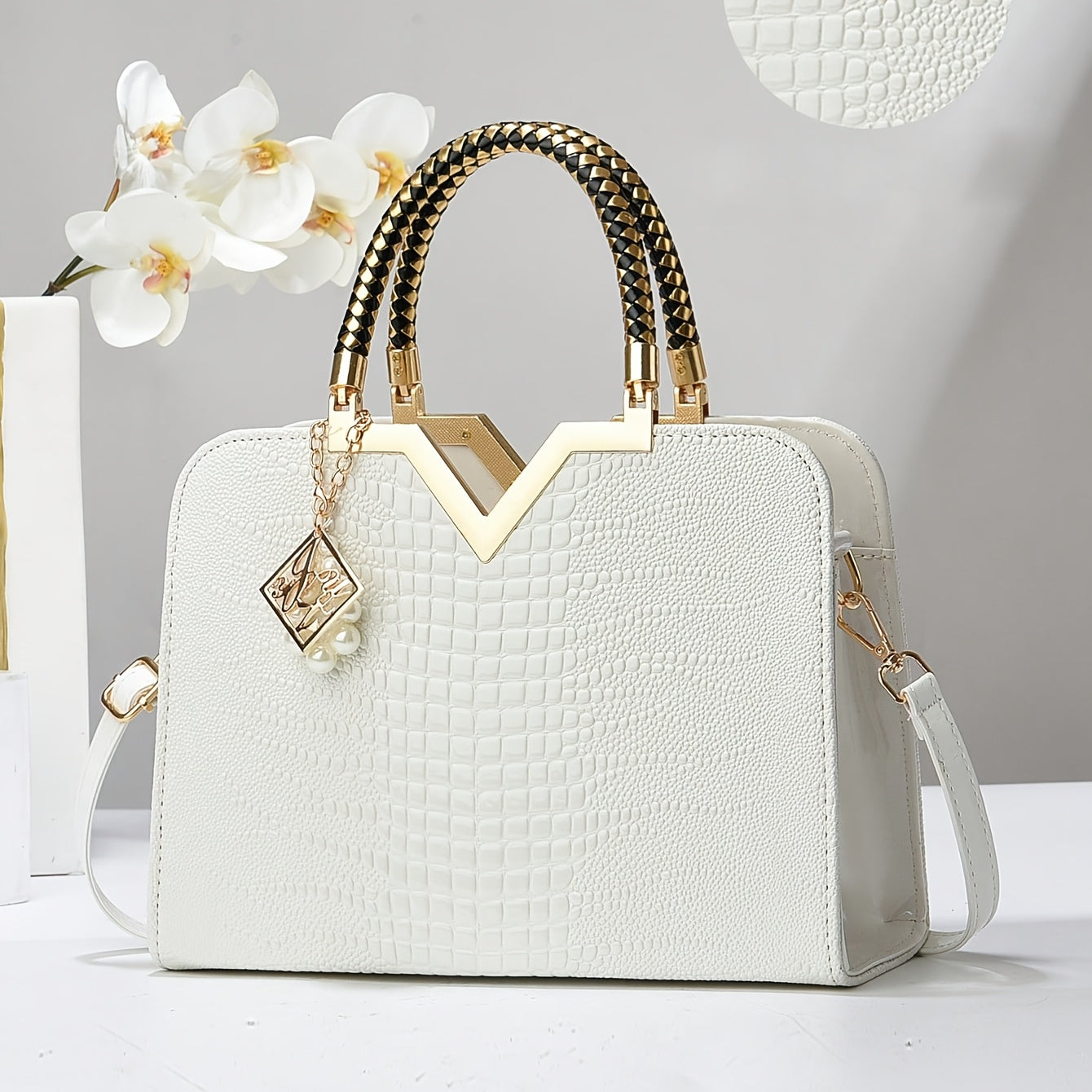 Structured Women’s Handbag with Gold Details & Braided Handle