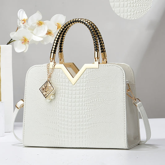 Structured Women’s Handbag with Gold Details & Braided Handle