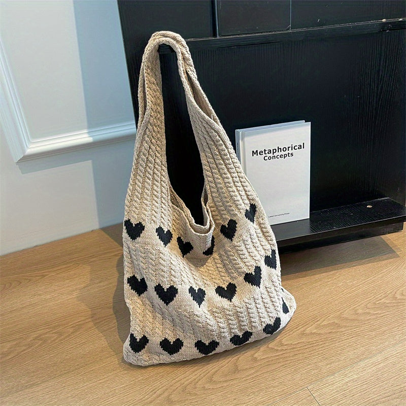 Heart Pattern Knit Bag