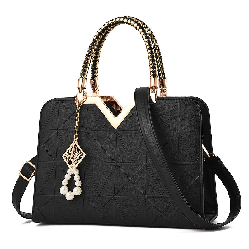 Structured Women’s Handbag with Gold Details & Braided Handle