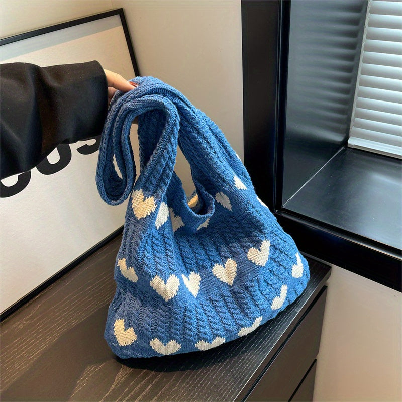 Heart Pattern Knit Bag