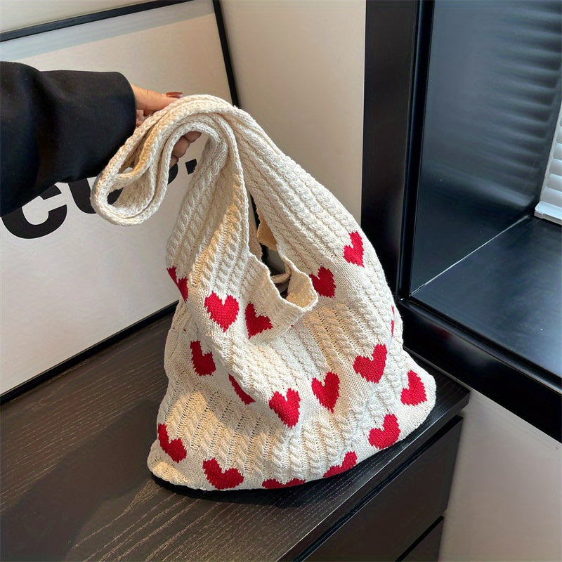 Heart Pattern Knit Bag