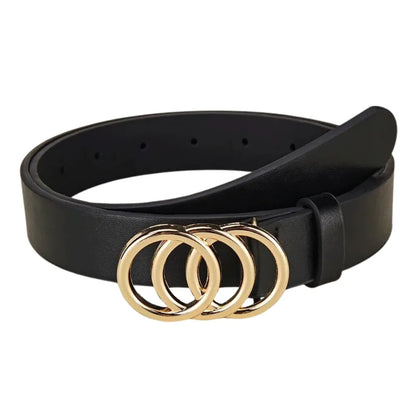 Women’s Belt 2.8 cm (PU &amp; Gold Triple-Ring Buckle)