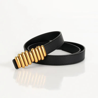 Women’s Belt 3.2 cm (Leather &amp; Adjustable Gold Buckle)