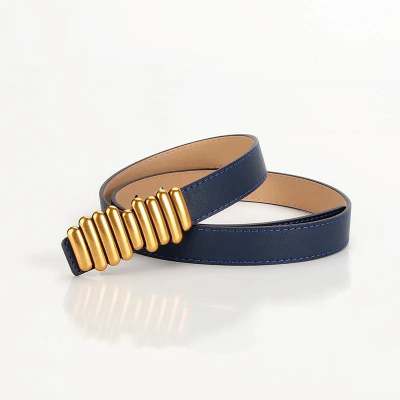 Women’s Belt 3.2 cm (Leather &amp; Adjustable Gold Buckle)