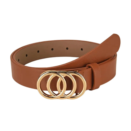 Women’s Belt 2.8 cm (PU &amp; Gold Triple-Ring Buckle)