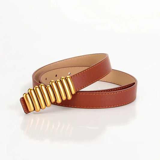 Women’s Belt 3.2 cm (Leather &amp; Adjustable Gold Buckle)