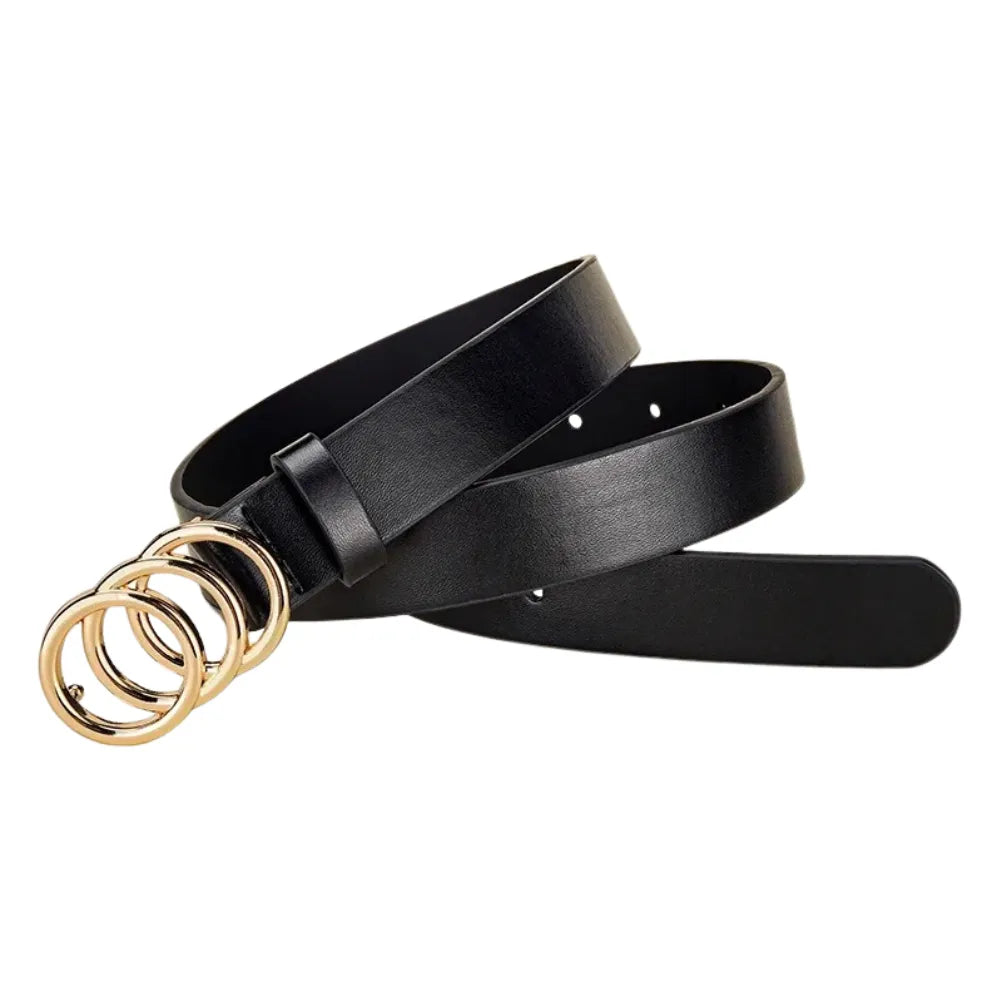 Women’s Belt 2.8 cm (PU &amp; Gold Triple-Ring Buckle)