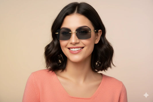 Rectangular Sunglasses with Metal Temples