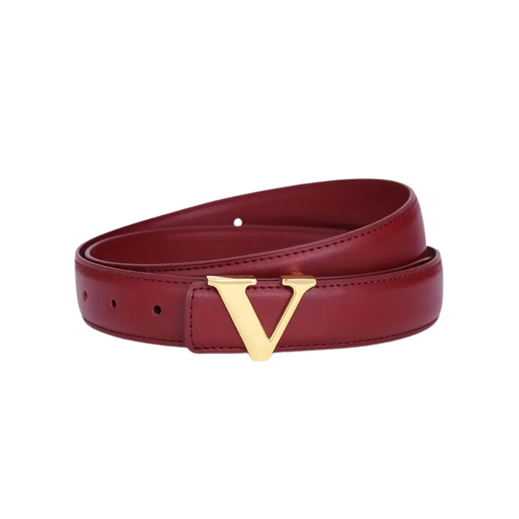 Genuine Leather Belt with Gold "V" Buckle