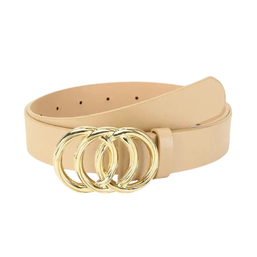 Women’s Belt 2.8 cm (PU &amp; Gold Triple-Ring Buckle)
