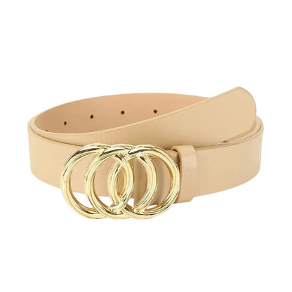 Women’s Belt 2.8 cm (PU &amp; Gold Triple-Ring Buckle)