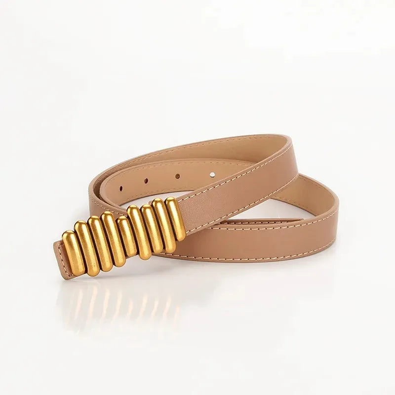 Women’s Belt 3.2 cm (Leather &amp; Adjustable Gold Buckle)