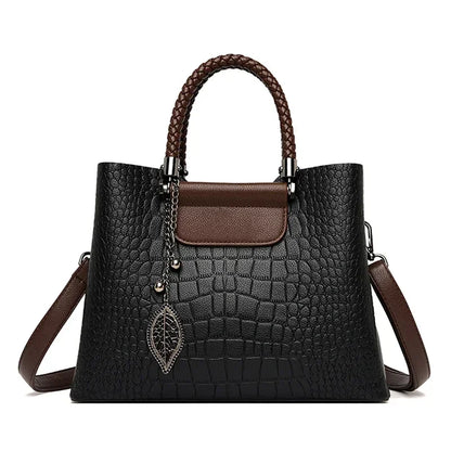 Elegant Textured Tote Bag with Leaf Charm