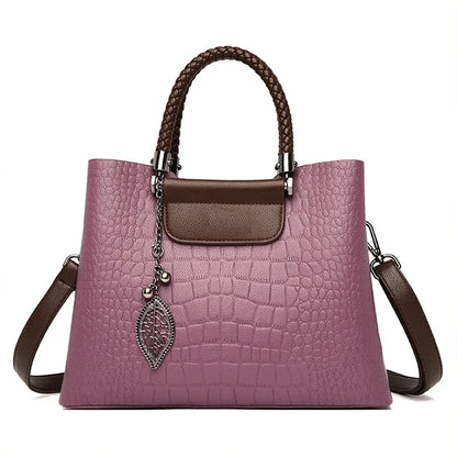 Elegant Textured Tote Bag with Leaf Charm