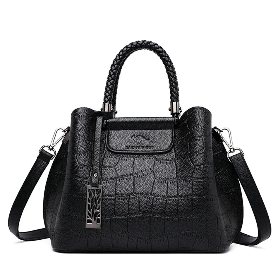Elegant Croco Texture Women's Handbag with Braided Handle