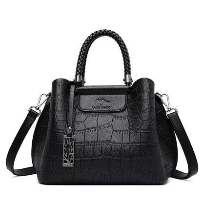 Elegant Croco Texture Women's Handbag with Braided Handle