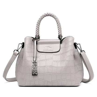 Elegant Croco Texture Women's Handbag with Braided Handle