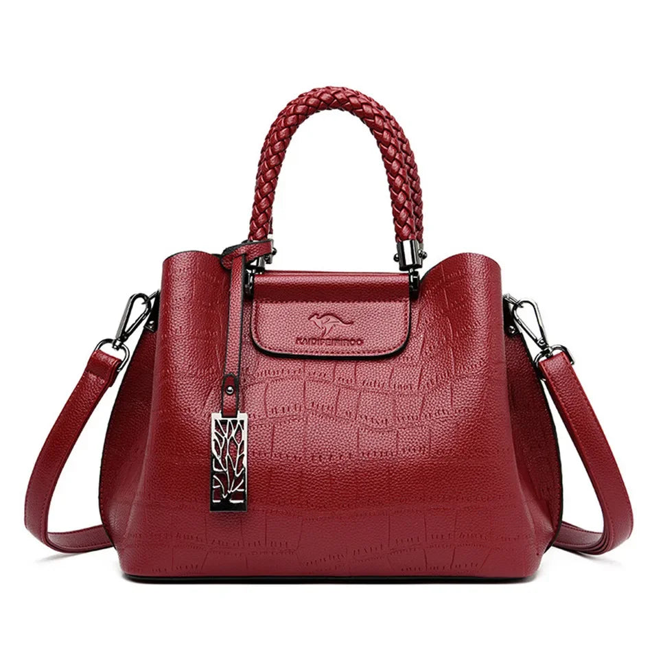 Elegant Croco Texture Women's Handbag with Braided Handle