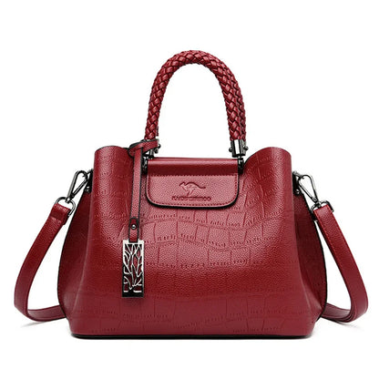Elegant Croco Texture Women's Handbag with Braided Handle
