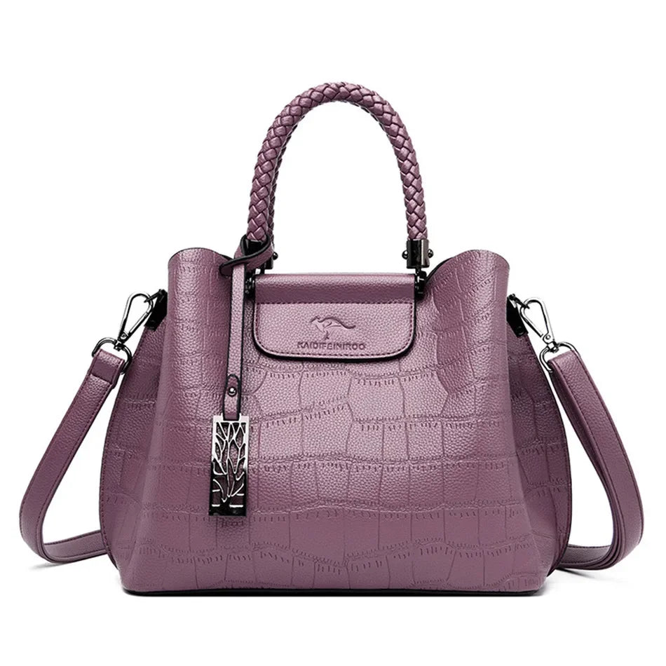 Elegant Croco Texture Women's Handbag with Braided Handle