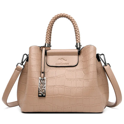 Elegant Croco Texture Women's Handbag with Braided Handle