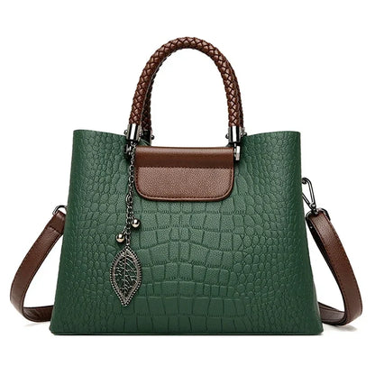 Elegant Textured Tote Bag with Leaf Charm