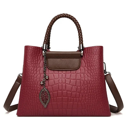 Elegant Textured Tote Bag with Leaf Charm