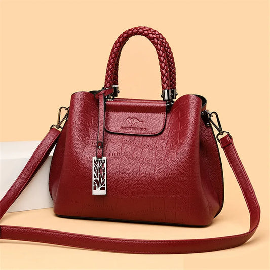 Elegant Croco Texture Women's Handbag with Braided Handle