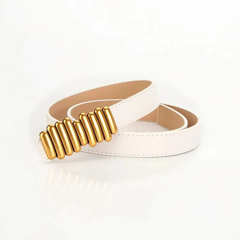 Women’s Belt 3.2 cm (Leather &amp; Adjustable Gold Buckle)