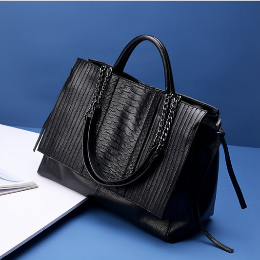 Large Women's Handbag with Chain Detail
