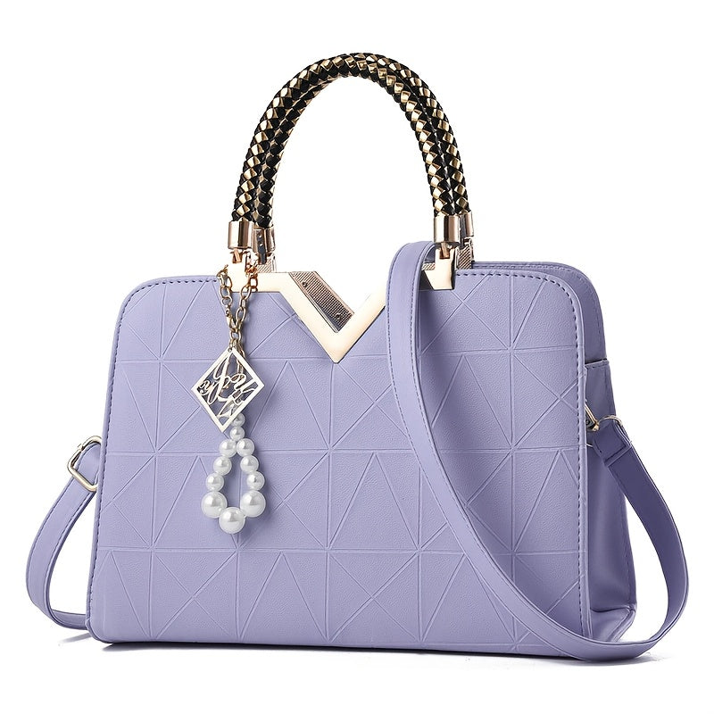 Structured Women’s Handbag with Gold Details & Braided Handle