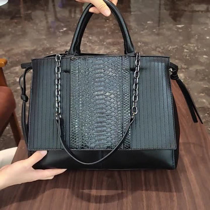 Large Women's Handbag with Chain Detail