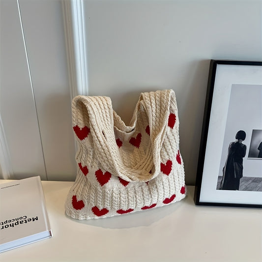 Stricktasche mit Herzmuster