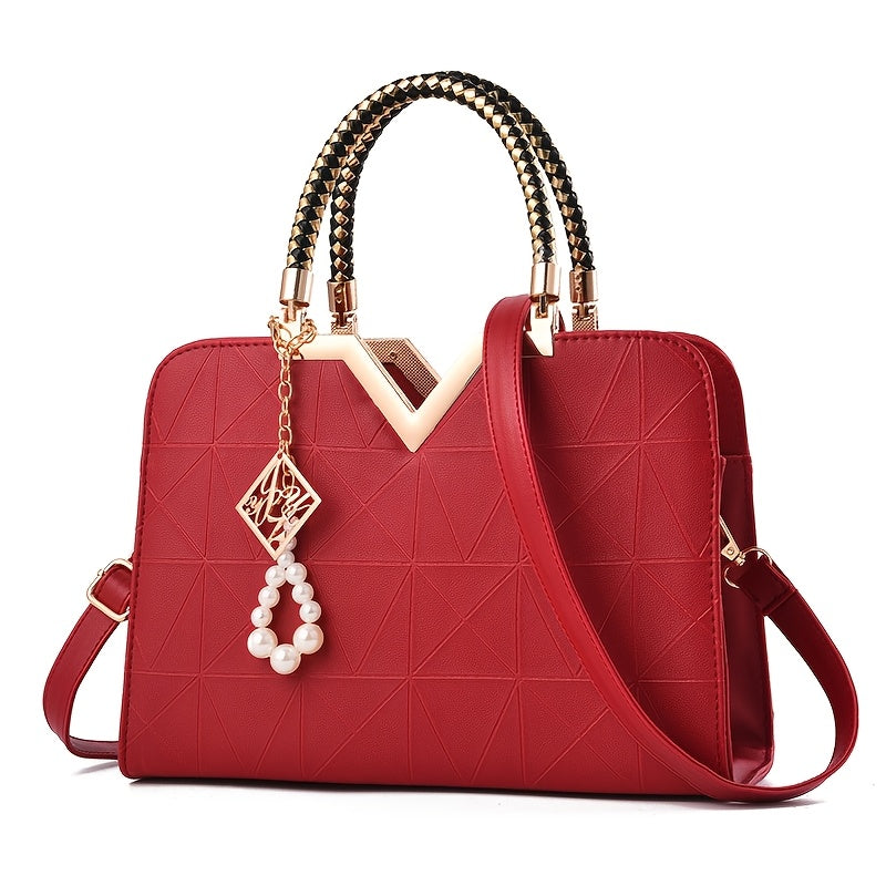 Structured Women’s Handbag with Gold Details & Braided Handle