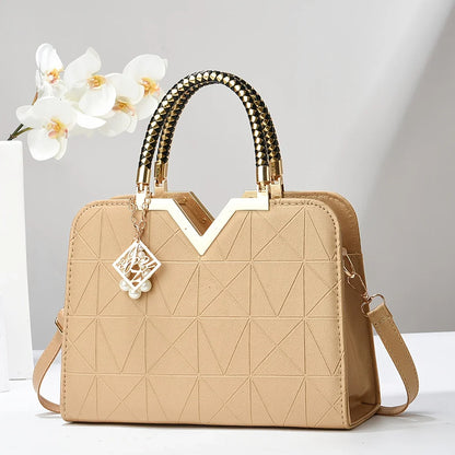 Structured Women’s Handbag with Gold Details & Braided Handle