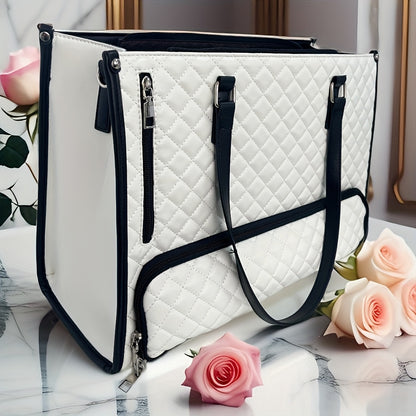 Large Women's Organizer Tote Bag with Bottom Compartment