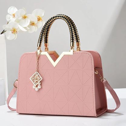 Structured Women’s Handbag with Gold Details & Braided Handle